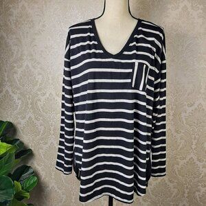 Lane Bryant Size 18/20 Tunic Black White Stripe Dolman Long Sleeve Vneck Casual